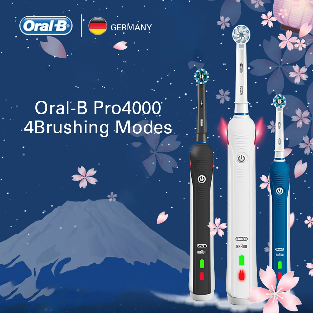 Oral B Electric Toothbrush Rechargeable Teeth Whitening PRO4000 3D Smart Ultrasonic Toothbrush 2 Replacement Brush Teeth Heads Oral B Electric Toothbrush Rechargeable Teeth Whitening PRO4000 3D Smart Ultrasonic Toothbrush 2 Replacement Brush Teeth Heads