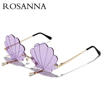 

ROSANNA Vintage Frameless Sunglasses Women 2020 Fashion Seashell Steampunk Sun Glasses Men Frameless Punk Glasses with Pearl