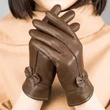 YSDNCHI кожаные перчатки из овчины с бантом дизайнерские зимние кашемировые перчатки женские сохраняющие тепло женские Guante для женщин митенки для улицы