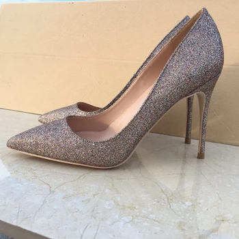

2020 new bling color size 35-43 high heeled lady pumps shallow pointed toe OL woman shoes slip-on PU leather wedding shoes party