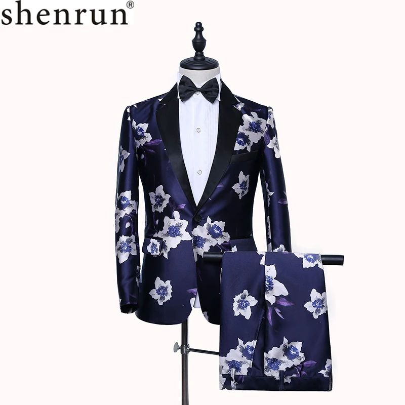 Костюм Shenrun мужской из 2 предметов смокинг для жениха с цветочным принтом