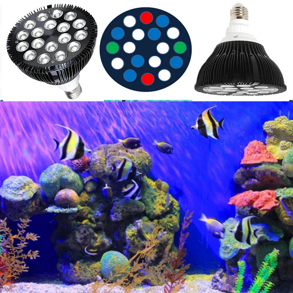 54W LED Aquarium Light PAR38 E27 Bridgelux Plant Grow Lamp for Reef Corals Refugium | Дом и сад
