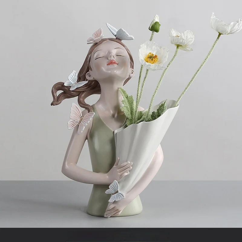 

В европейском стиле букет девушка смолы украшение Творческий Скульптура девушки ваза украшения Гостиная ваза крыльцо настольное украшение