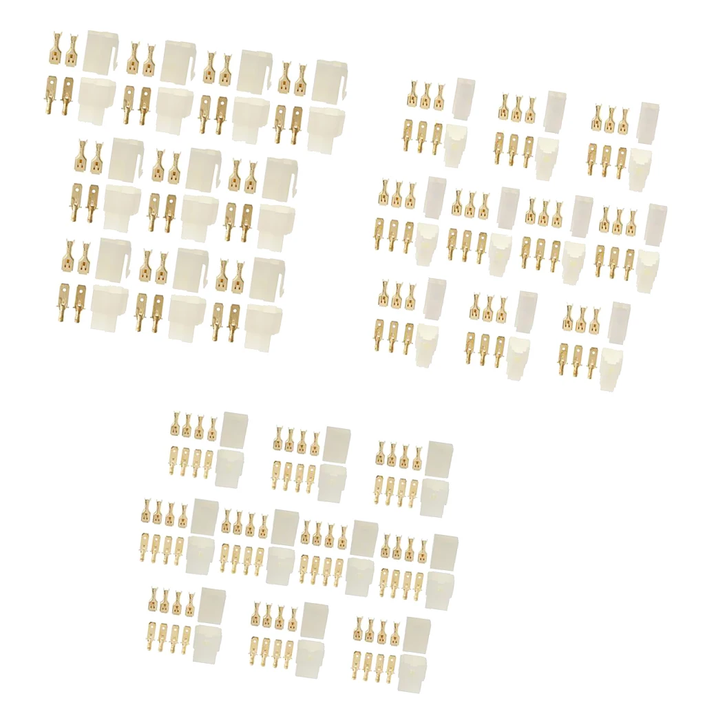 30 Kits 6.3mm 2 3 4 PIN Brass Crimp Terminal Cable Locking Tab Spade Connector