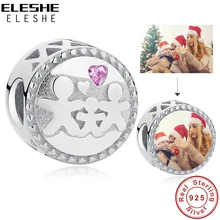 Персонализированные фото на заказ 925 пробы серебряные Семейные бусины с розовыми кристаллами Подвески подходят к оригинальному браслету DIY Ювелирные изделия