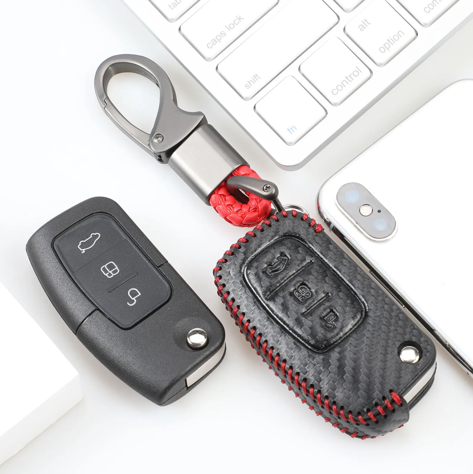 redline Jingyuqin Автомобильный ключ из углеродного волокна для Ford Fiesta Focus C-Max Galaxy Kuga Mondeo MK4 S-Max Fob умный чехол для дистанционного ключа - Название цвета: redline