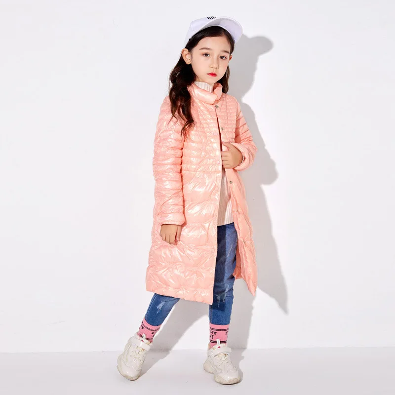 Зимнее пальто для девочек детская модная длинная хлопковая теплая верхняя одежда ветрозащитные детские зимние куртки пуховики для детей от 4 до 10 лет - Цвет: Розовый