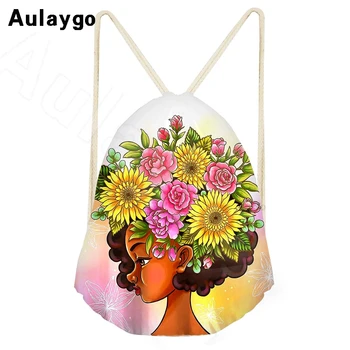 

Aulaygo 3DDaisy African Girl Pattern Drawstring Bags For Women Cute Animal Cat Storage Softback Child Girls School Bagpacks New