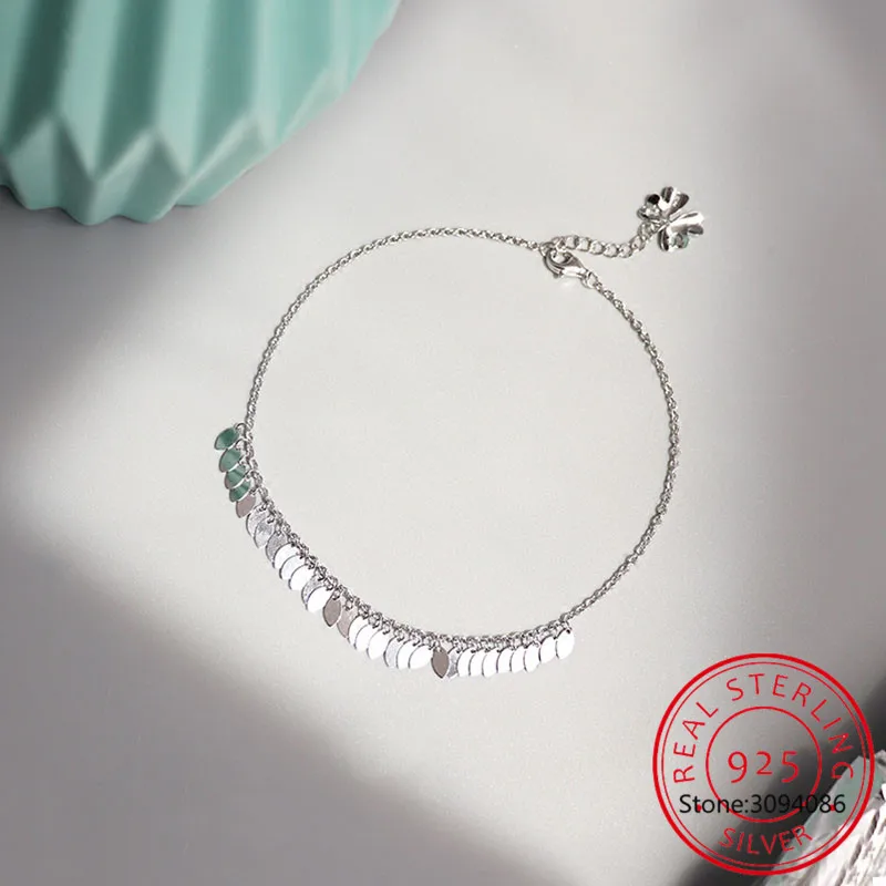 Fashion Genuine 925 Sterling Silver Sweet Wafer Tassel Chain 20cm Anklets For Women Best Friend Jewelry Gift DS2317 anklet bracelets silver anklets ankle chain