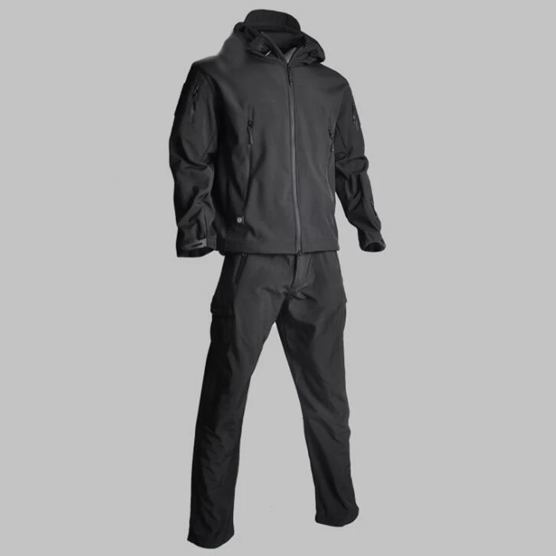 Для спорта на открытом воздухе софтшелл Куртки и брюки для мужчин походная охотничья одежда камуфляж Военные Тактические наборы кемпинг охотничьи костюмы - Цвет: 01 Black