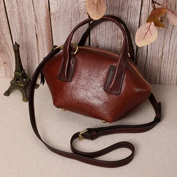 

HUGWISER Genuine Leather Women Retro Handmade Full-Grain Leather Handbag Messenger Bag Shoulder Bag All-match Cool Fashion