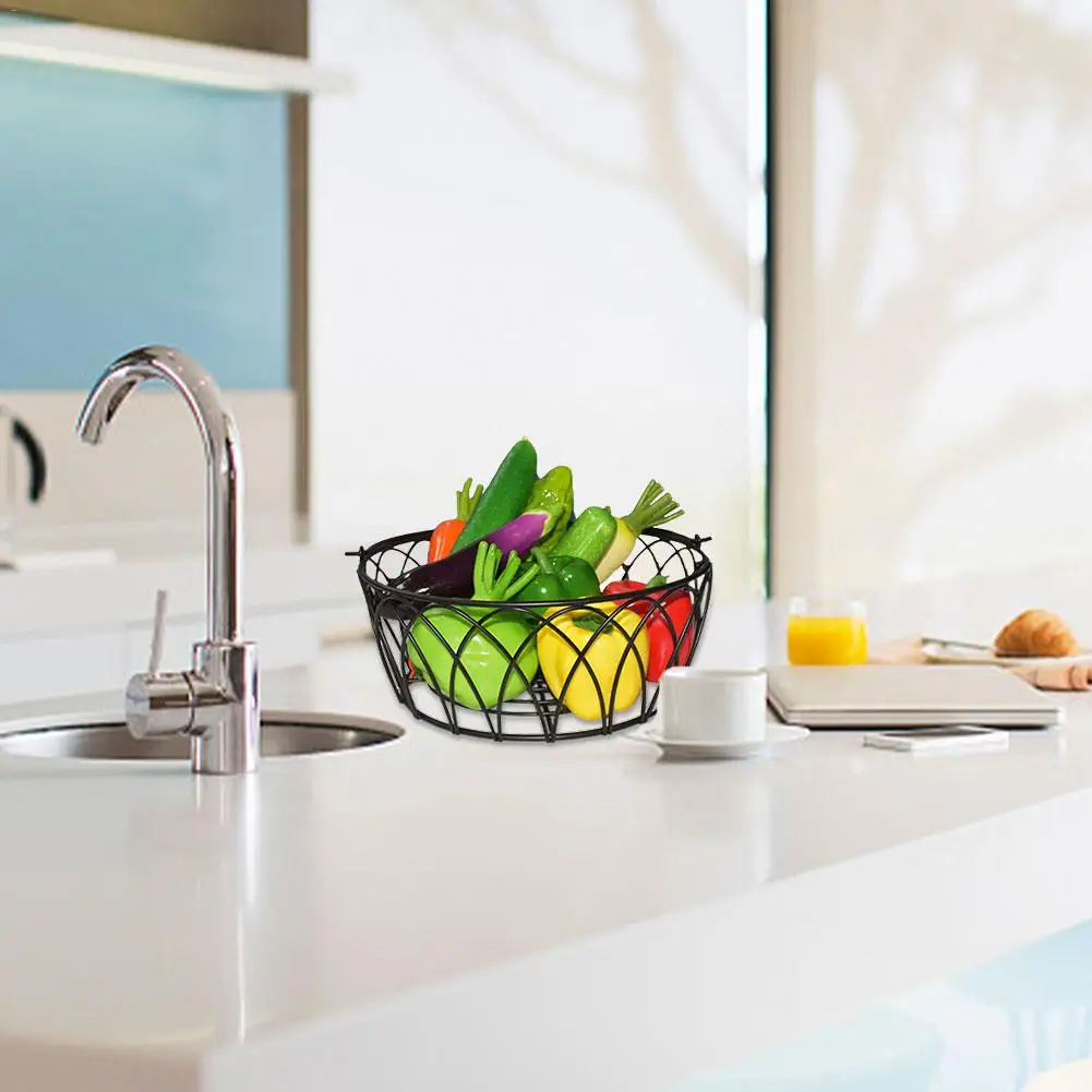 Nordic Style Fruit Basket Wire Decorated Metal Storage Basket Black Display Bowl Fruit Rack Vegetable Table Dining Decoratio 40P