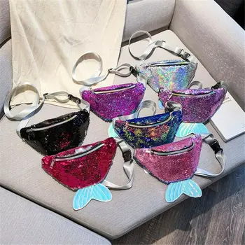 

New Waist Pack Women Girls Fanny Pack Girl Glitter Sequined Fish Shaped Travel Bag Money Belt Wallet Glitter Bum Bag Pouch