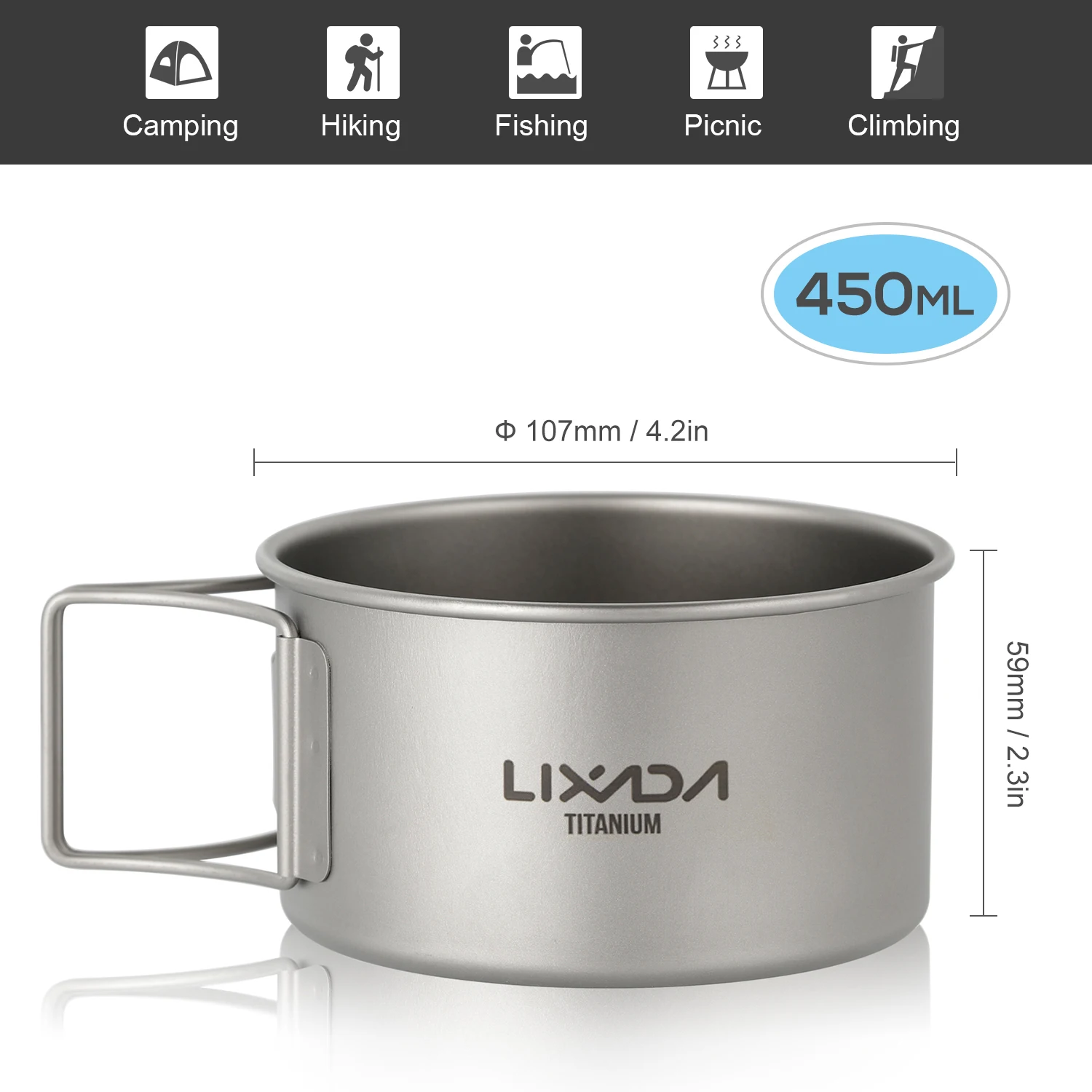 Lixada Ultralight Titanium Bowl with Folding Handles Dinner Food Container for Outdoor Hiking Camping Cookware 450ml+550ml camping cookware titanium tableware portable food container