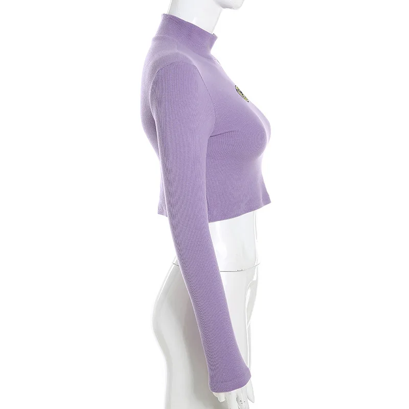 Винтажная фиолетовая водолазка, укороченный пуловер, свитера для женщин,, бренд Harajuku, с аппликацией в виде букв, трикотаж, модная мягкая уличная одежда