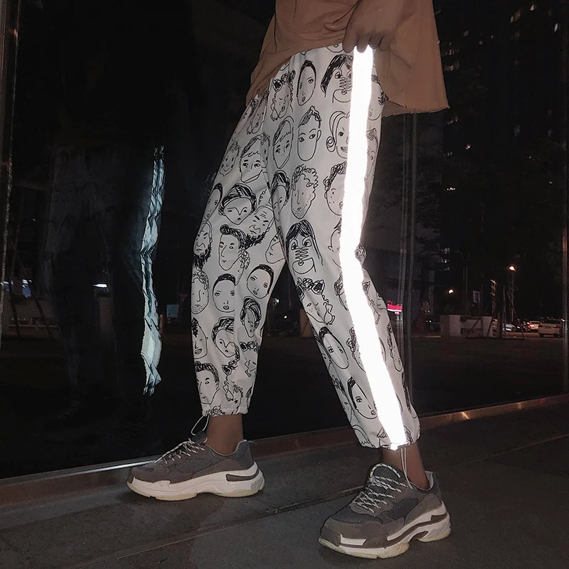 

HOUZHOU Reflective Pants for Women 2020 Hip Hop Women Fashion Checkered Pants Gothic Streetwear Trousers Female Plus Size