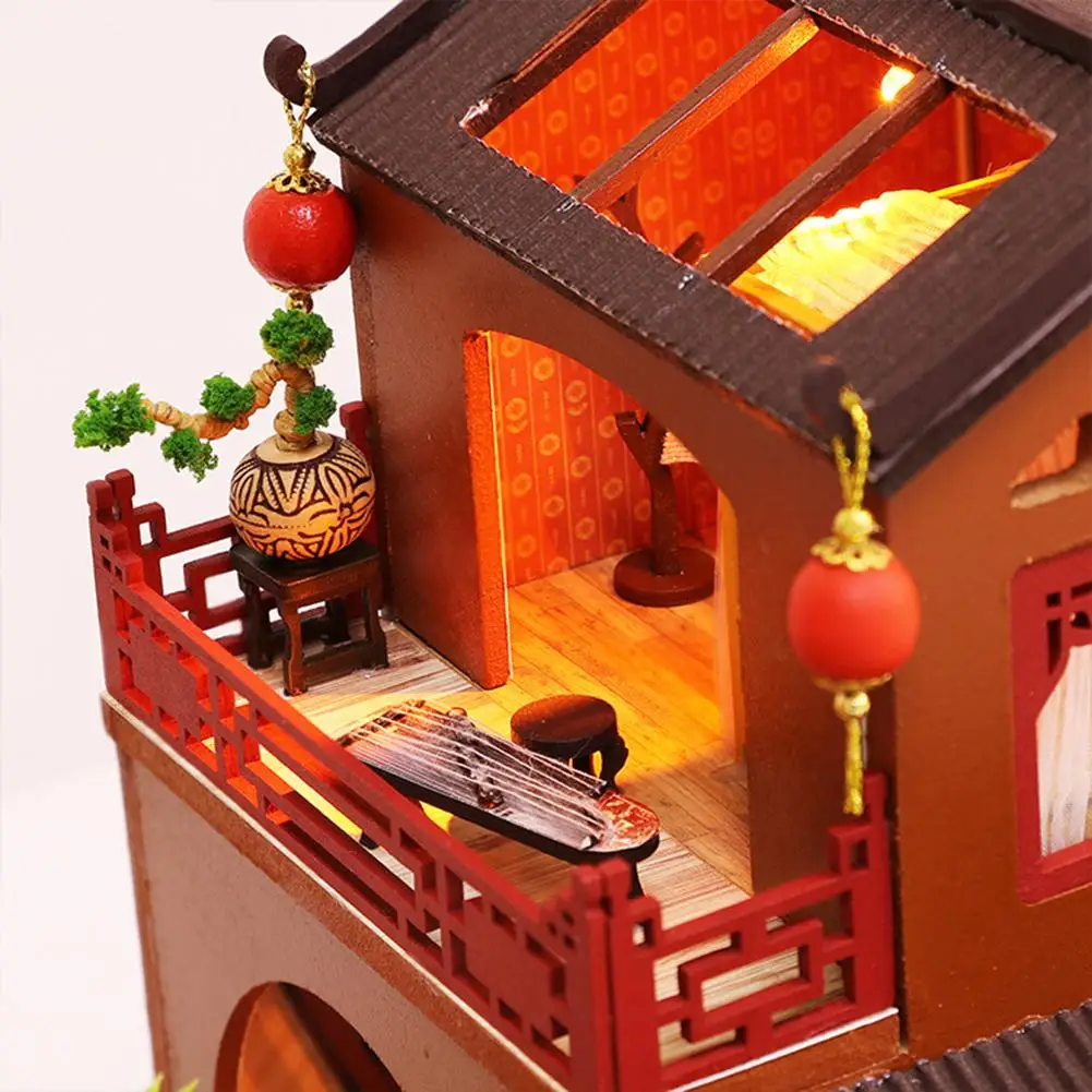 Кукольный дом, игрушки в китайском традиционном стиле ручной работы архитектурная модель DIY Цзяннань Водный дом для детей подарок на день рождения