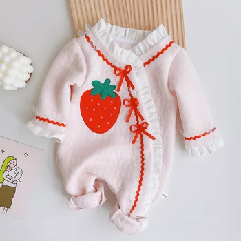 

Christmas Long Sleeve Baby Rompers Pink Color Embrodiery Princess Cotume One Piece Jumpsuit Birthday Clothing Girls Onesies
