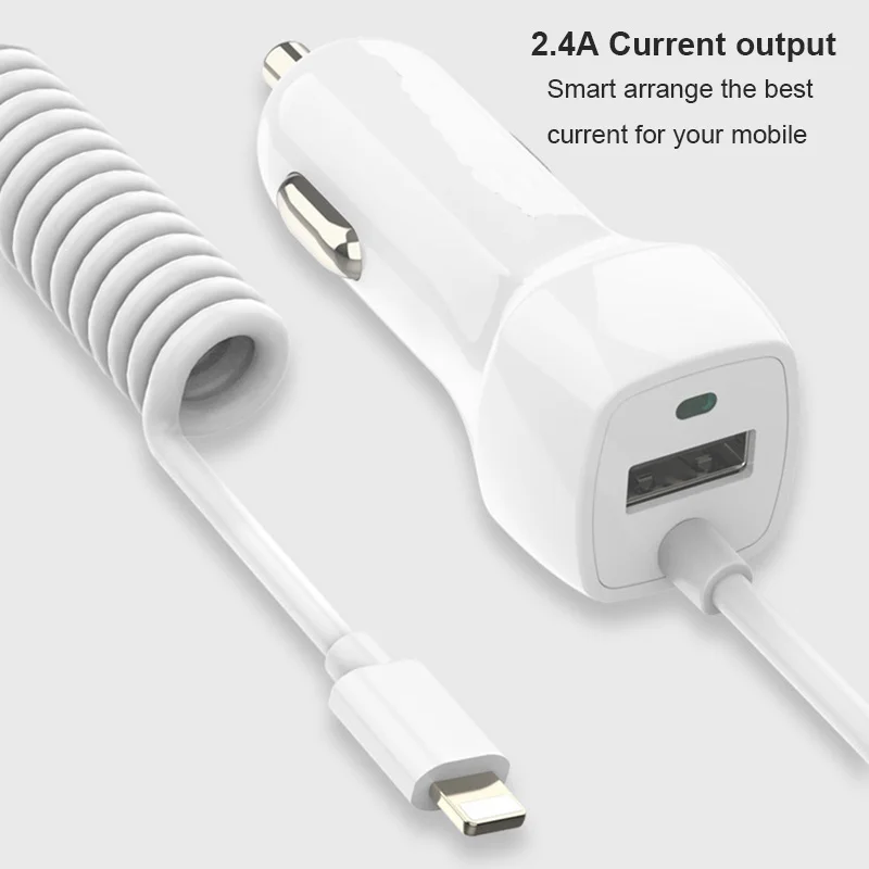 Универсальное автомобильное зарядное устройство Micro Type C USB с пружинным кабелем 1 5