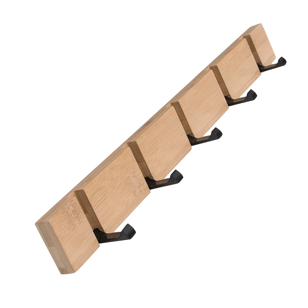 wood color-5 hooks Вешалка для полотенец крючок деревянный для вешания пальто шляпа Складная прочная для двери кухни стены DC156 - Color: wood color-5 hooks