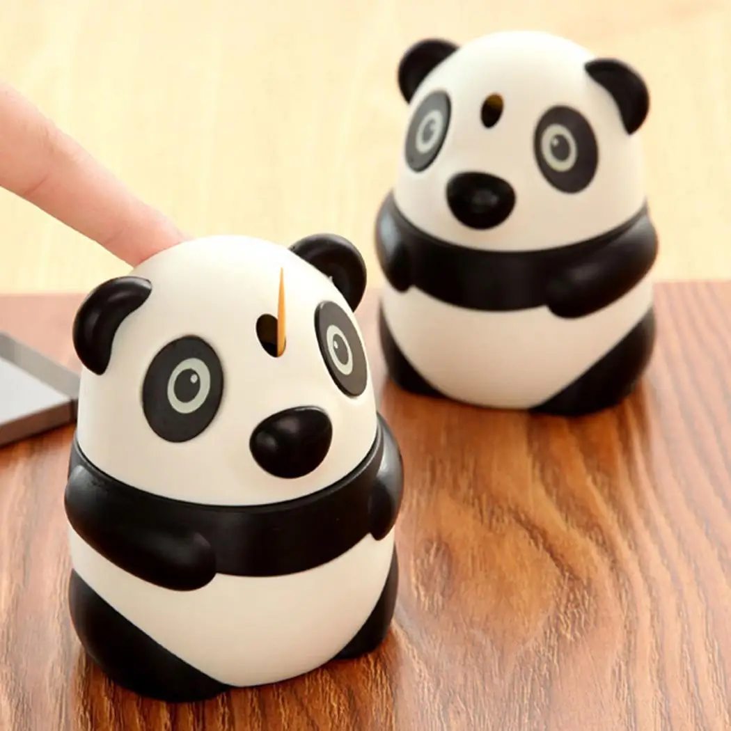 New Pocket Plastic Panda Design Automatic Toothpick Home Black White Holder Dispenser Box