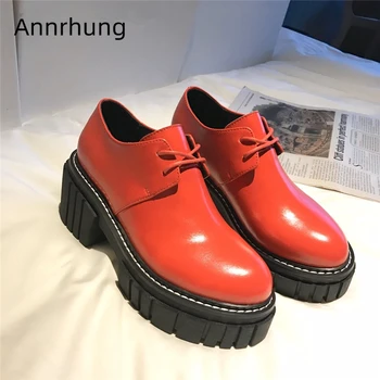 

Sexy Genuine Leather Flat Platform Shoes Woman Round Toe Cross-tied Thick Heel Sewing Spring Autumn Casual Shoes Women