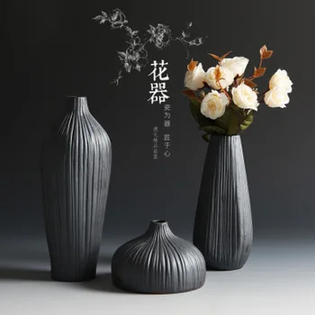 

Jingdezhen Fashion Classic Black Ceramic Vase Retro Vase Container Simple Creative Handmade Ceramic Vase Living Room Decor