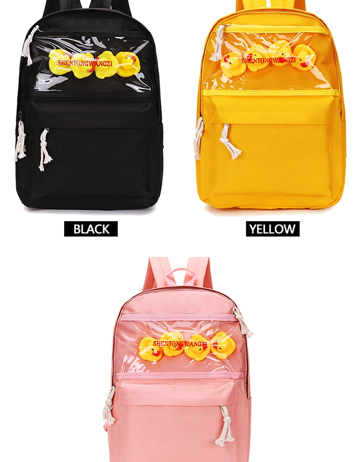 Милый холщовый женский рюкзак, Прозрачный детский рюкзак, утка, игрушка, сумка на плечо для девочки-подростка, школьная сумка-рюкзак, рюкзак