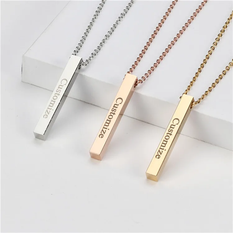 Sides Engraving Personalized Square Bar Custom Name Necklace