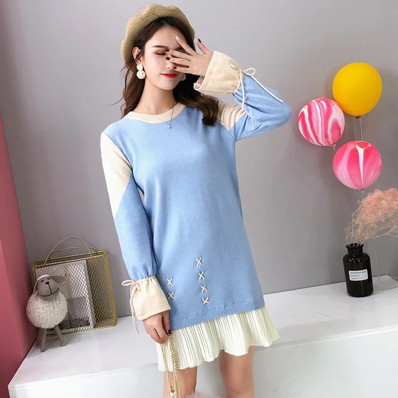 

Pregnant Women Spring And Autumn Fashion Models Nursing Nursing Knitted Contrast Color Autumn And Winter Base Fashion Sweater Nu