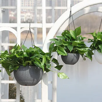 

Macrame Plant Hanging Basket Imitation Rattan Flower Pot Round Resin Garden Planter For Home Indoor Outdoor