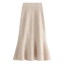 Women Skirts Fall Winter Warm Knitted Skirt Mid-Long High Waist Casual Party Skirt 3 Colors