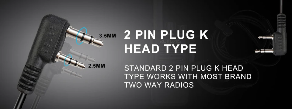 EEK010 Walkie Talkie Earpiece 2Pin K Plug Volume Control PTT Headset for H777 R
