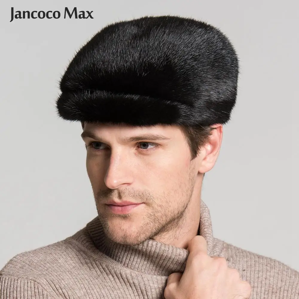 Новинка 2020 Классические мужские шапки из натурального меха норки черные кепки с