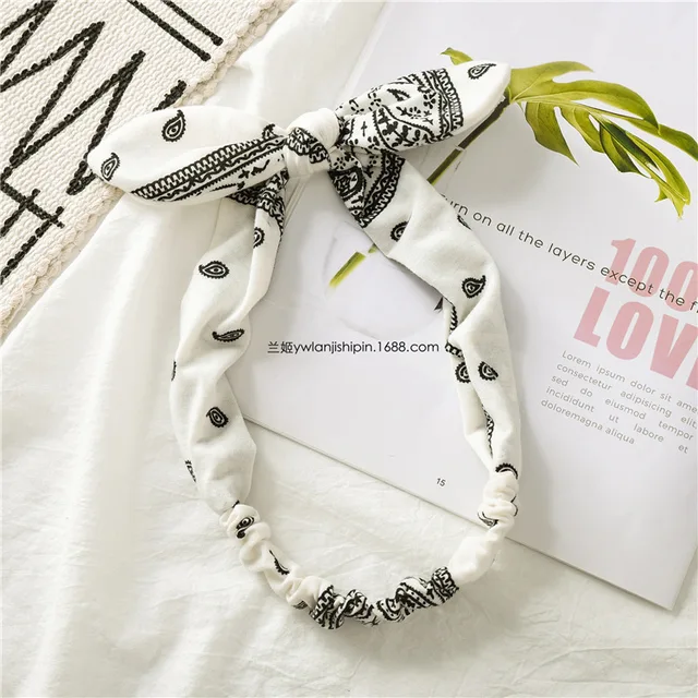 Plain Polyester Bunny Ears Headband For Women Female Elastic Bow Hairband Women's Headwear Hair Accessories повязка на голову 15