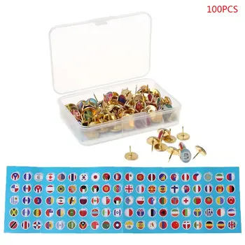 

100pcs/box Map Tacks National Flag Glue Thumbtack Push Pins Notice Board Markers Office School Supply