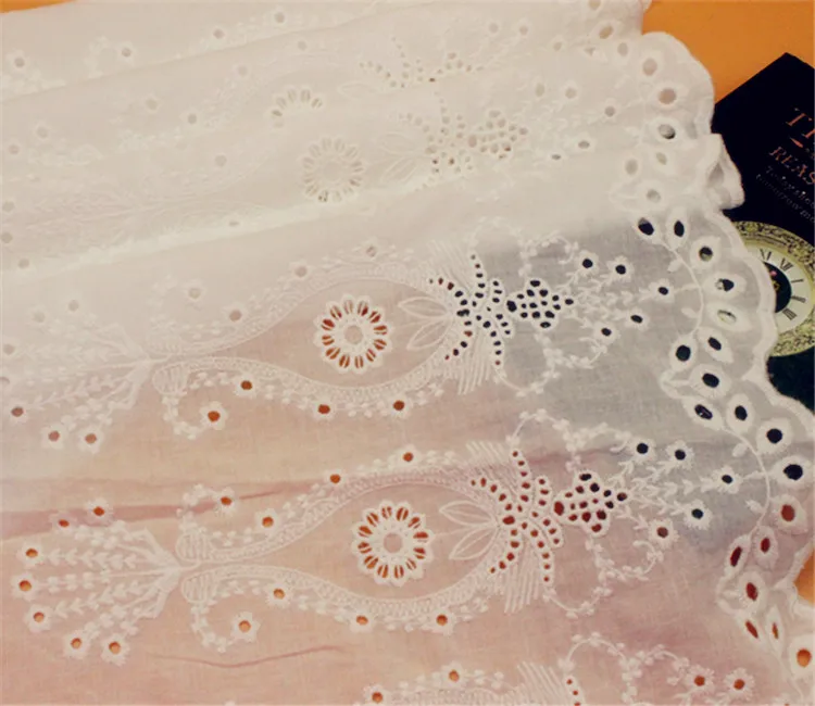 

3yard/lot 44cm wide beige-white embroidery cotton lace cloth fabric home decoration curtain/skirt/dress cotton lace X423