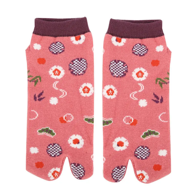 Новинка; женские носки с двумя пальцами; милые носки с принтом; Лоскутные Короткие хлопковые носки с носком; креативные высококачественные носки с раздельным носком; 1 пара - Цвет: Красный