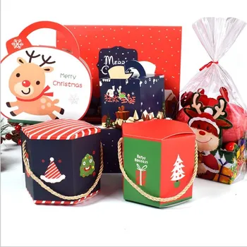 

Christmas candy gift box 12x10x10cm 5pcs two color style Christmas Eve apple tote box spot one string with box together show u