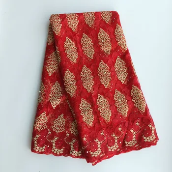 

Red Embroidered African Lace Fabric For Wedding Dress 2019 New Quality French Tull Lace Fabric 5Yards Nigerian Lace Fabric