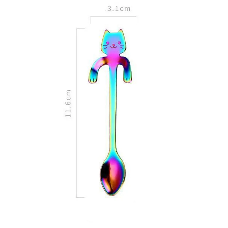 1 шт. милые Мультяшные, из нержавеющей стали котенок кофейные ложечки креативная подвесная ложка кофейная чашка ложка практичная мини кофейная посуда