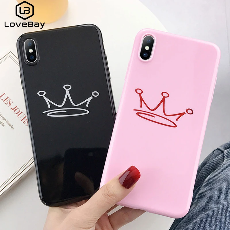 

Lovebay Smooth Phone Case For iPhone 6 6s 7 8 Plus X XR XS Max Simple Cute Crown Cartoon Soft TPU For iPhone X Couple Back Cover