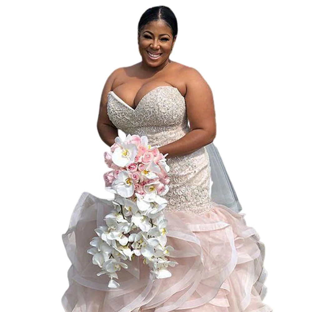 Pearl Pink Plus Size Wedding Gowns Mermaid New Arrival 2020 For