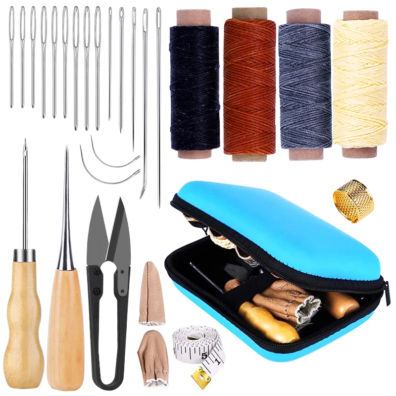 IMZAY Leathercraft Tools Kit With Hand Sewing Stitching Tool Waxed Thread  Leather Sewing Needles Plastic Scissors Leather Set - AliExpress