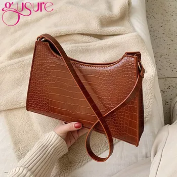

Gusure Vintage Crocodile Women Shoulder Bag High Quality PU Leather Luxury Party Handbags Wild Baguettes Tote Bags for Female