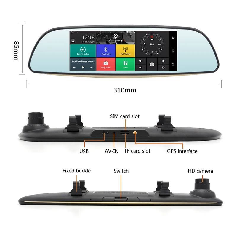 Anfilite gps навигация 7 дюймов 3g Автомобильный видеорегистратор Камера FHD 1080P dash cam android wifi водительский рекордер dvr зеркало заднего вида