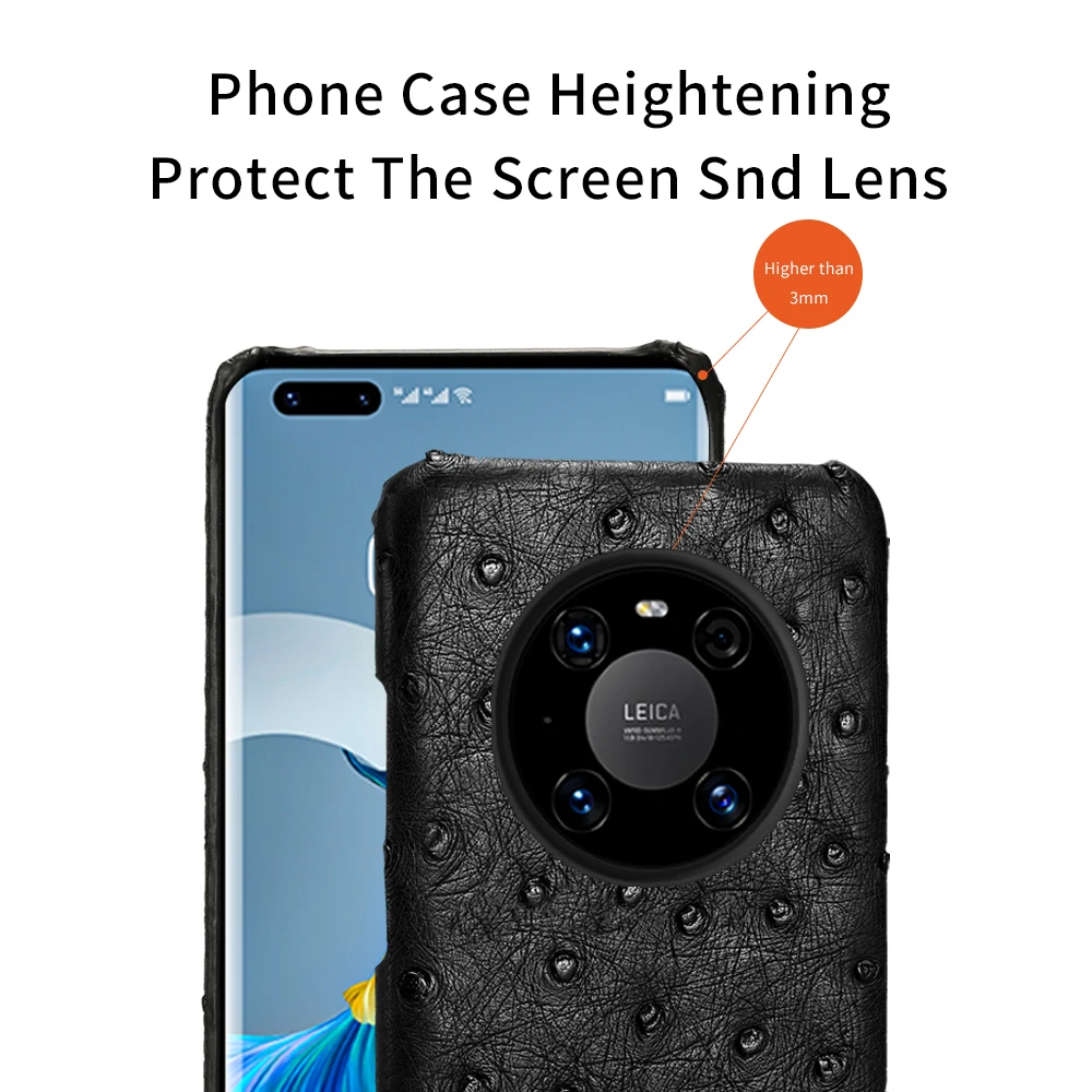 Genuine Ostrich Leather Phone Case for Huawei Mate