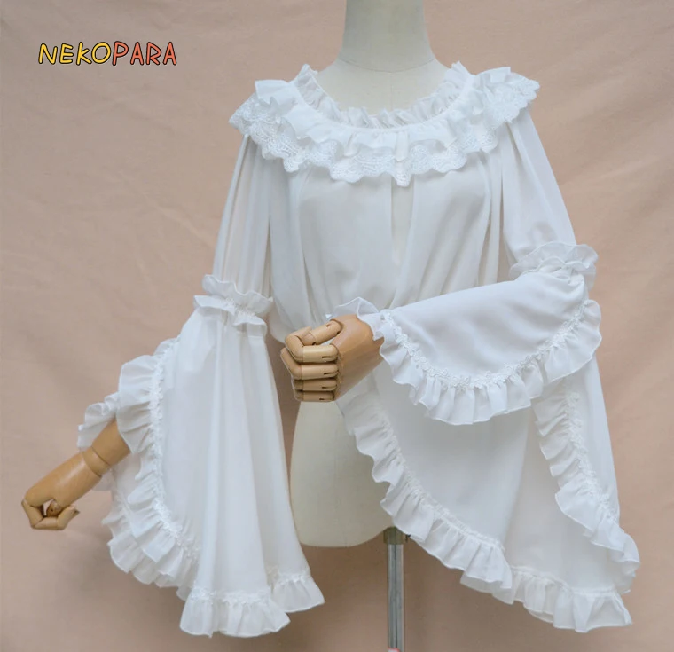 Princess Big Hime Sleeve Women's Lolita Chiffon Blouse Round Collar Cute Comfortable Inner Shirt Color Beige White Black | Женская