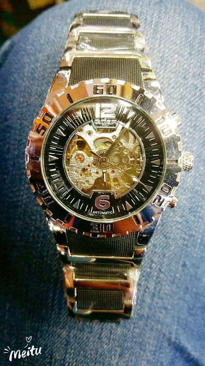 

Fully Automatic Hollow out Analog Watch Year-End Benifit Large MEN'S Table Steel Belt Watch