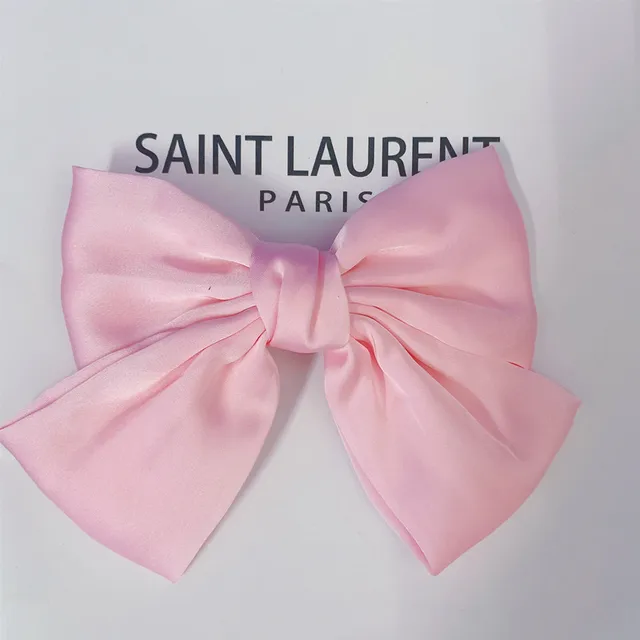 Fashion Ribbon Hairgrips Big Large Bow Hairpin For Women Girls Satin Trendy Ladies Hair Clip New Cute Barrette Hair Accessories pink